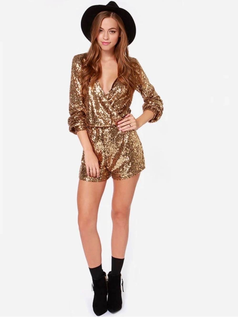 Gold Sequin Wrap Romper
